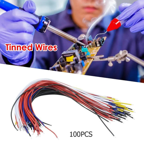100-Pack Tin Plated PCB Solder Jumper Wires 8-Inch Copper Conductor 5-Color Assortment