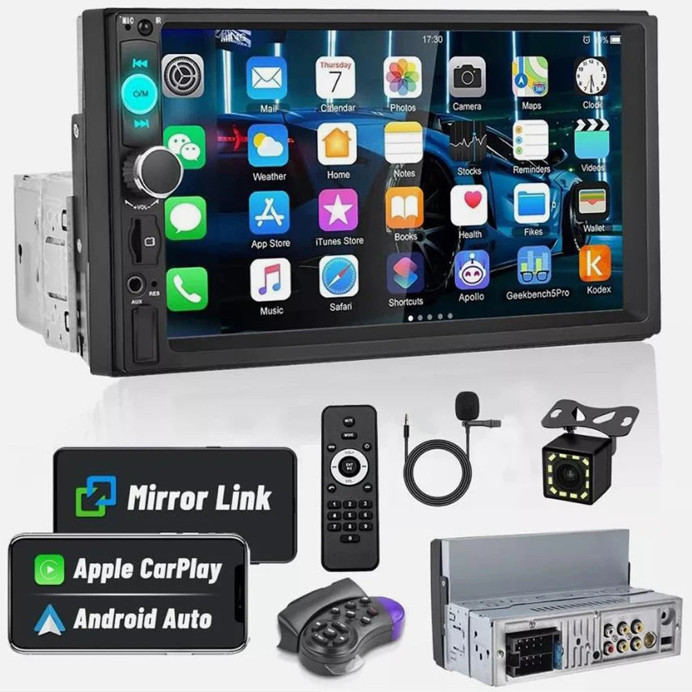 7-Inch Single DIN Car Stereo with Wired Apple CarPlay Android Auto Bluetooth FM Backup Camera