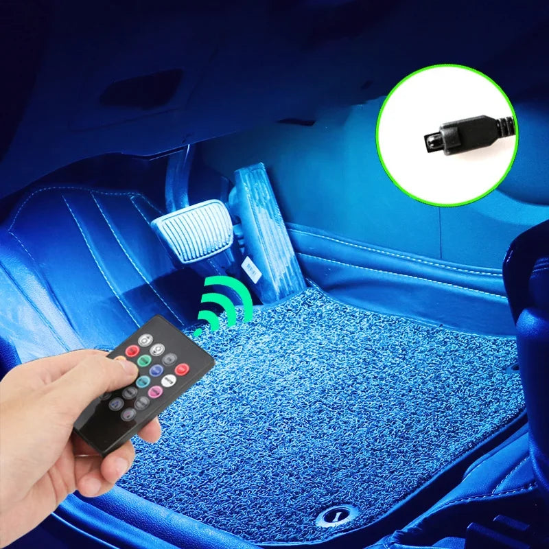 Neon LED Car Interior Ambient Foot Strip Light Kit RGB Backlight Remote App Music Control