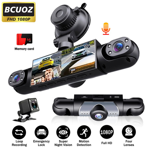 4-Lens 360° Dash Cam 1080P Front 720P Built-in Rear Left Right Cameras Night Vision Loop Recording G-Sensor WDR