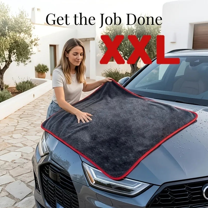 Extra Large Microfiber Car Drying Towel 24x36 Inch Gray Plush Cloth