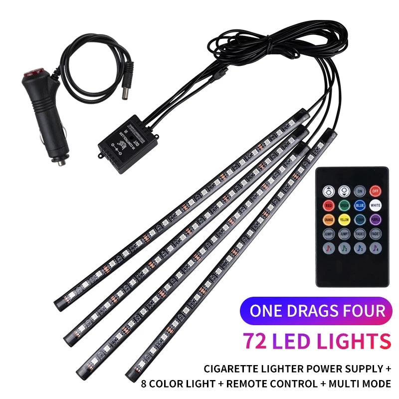 Neon LED Car Interior Ambient Foot Strip Light Kit RGB Backlight Remote App Music Control