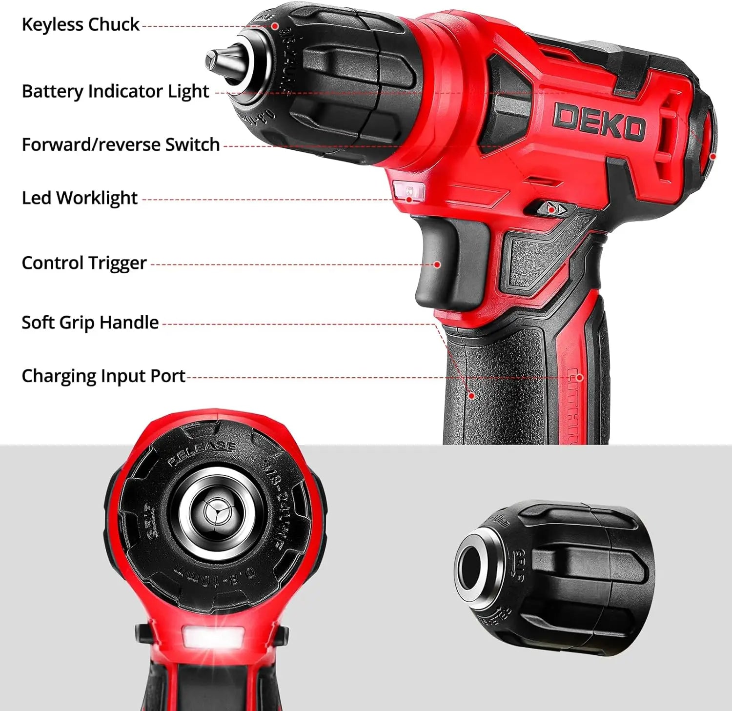 8V Cordless Drill 126-Piece Home Tool Kit with Hand Tools for Women Red