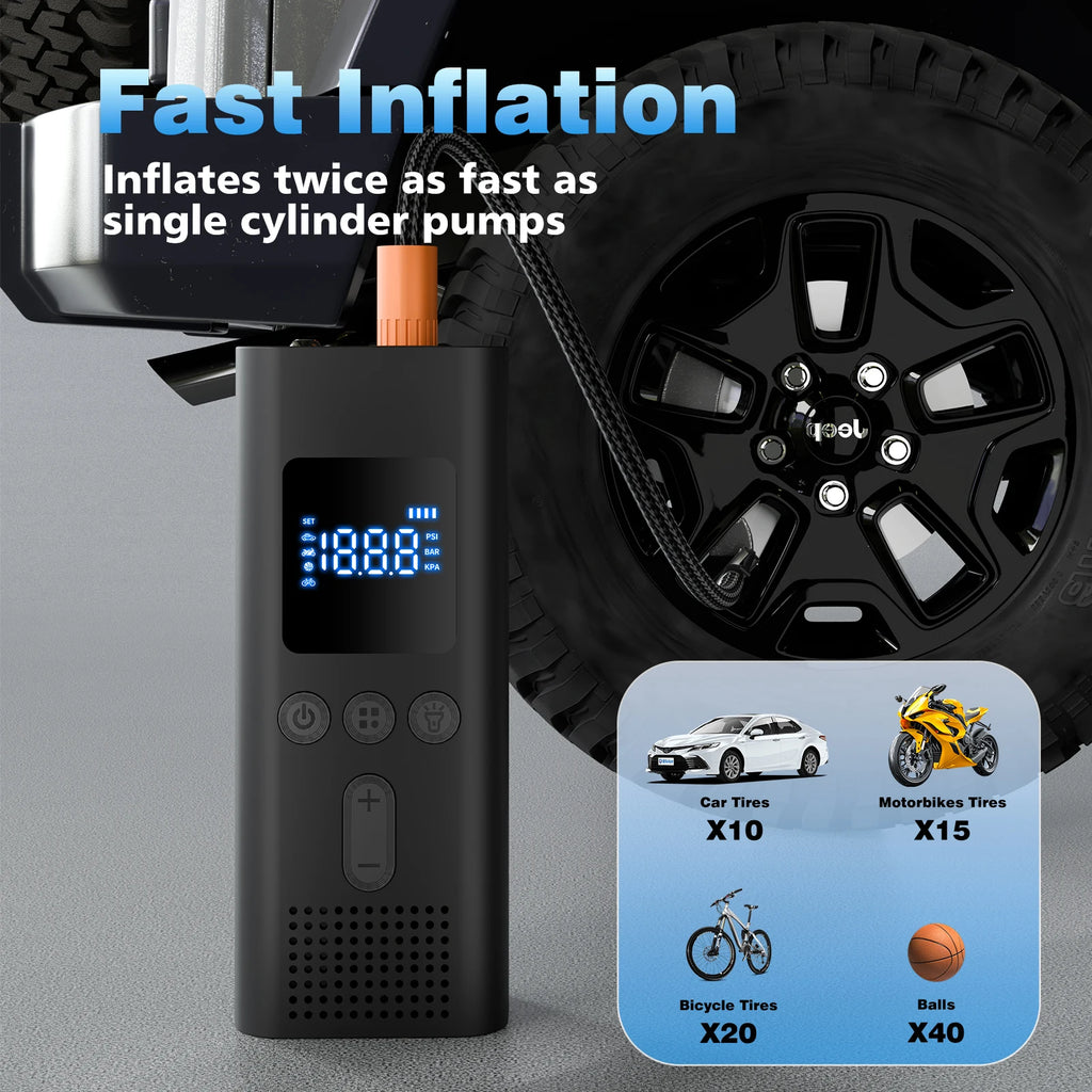 Portable Cordless Tire Inflator 150 PSI Digital Air Pump for Car Bicycle