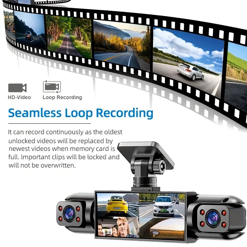 4-Lens 360° Dash Cam 1080P Front 720P Built-in Rear Left Right Cameras Night Vision Loop Recording G-Sensor WDR