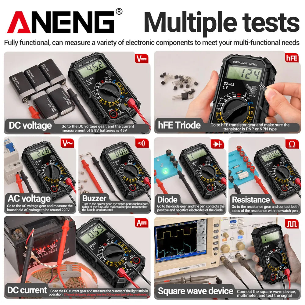 Digital Multimeter AC/DC Voltage Current Resistance Tester with LCD Screen