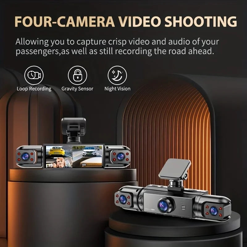4-Lens 360° Dash Cam 1080P Front 720P Built-in Rear Left Right Cameras Night Vision Loop Recording G-Sensor WDR