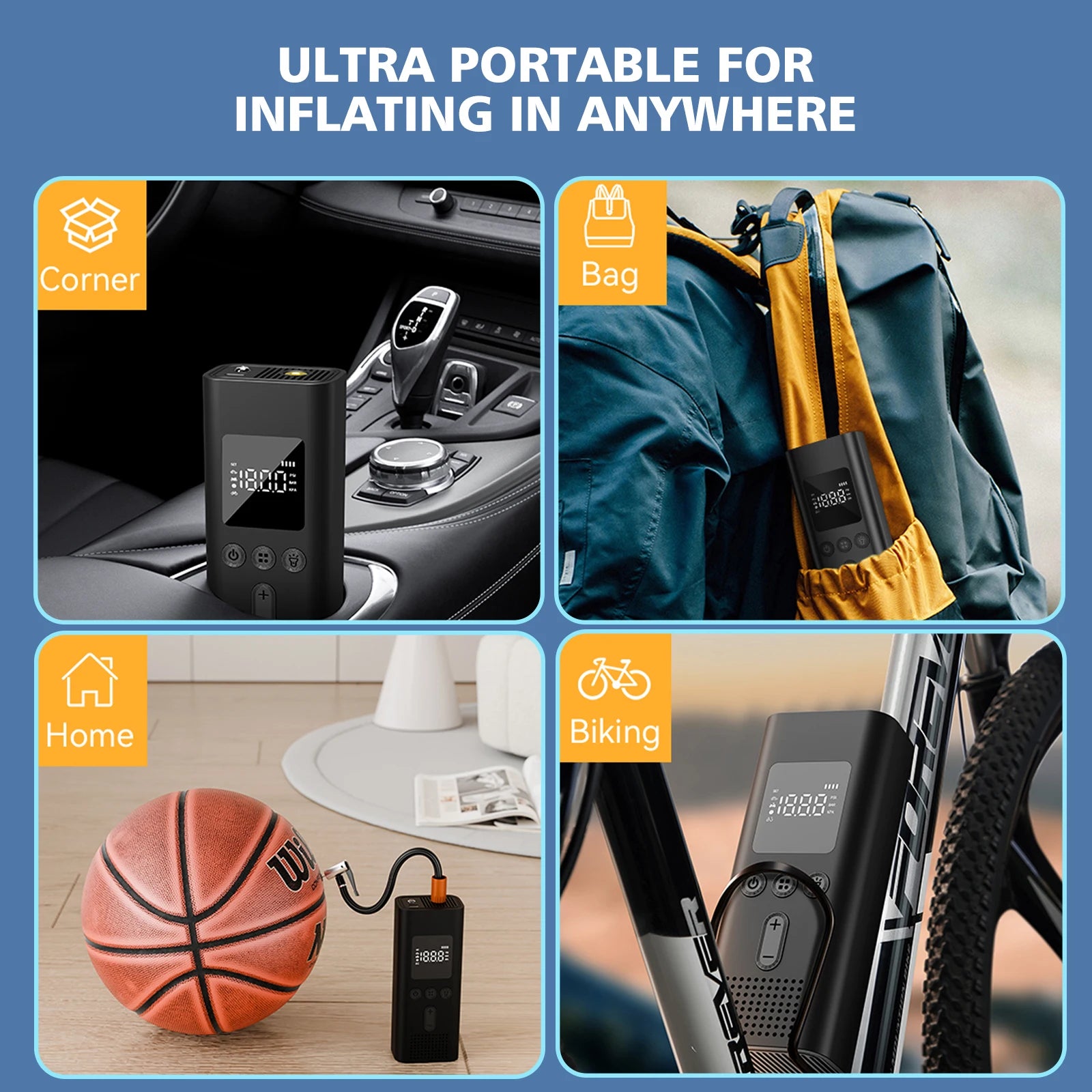 Portable Cordless Tire Inflator 150 PSI Digital Air Pump for Car Bicycle