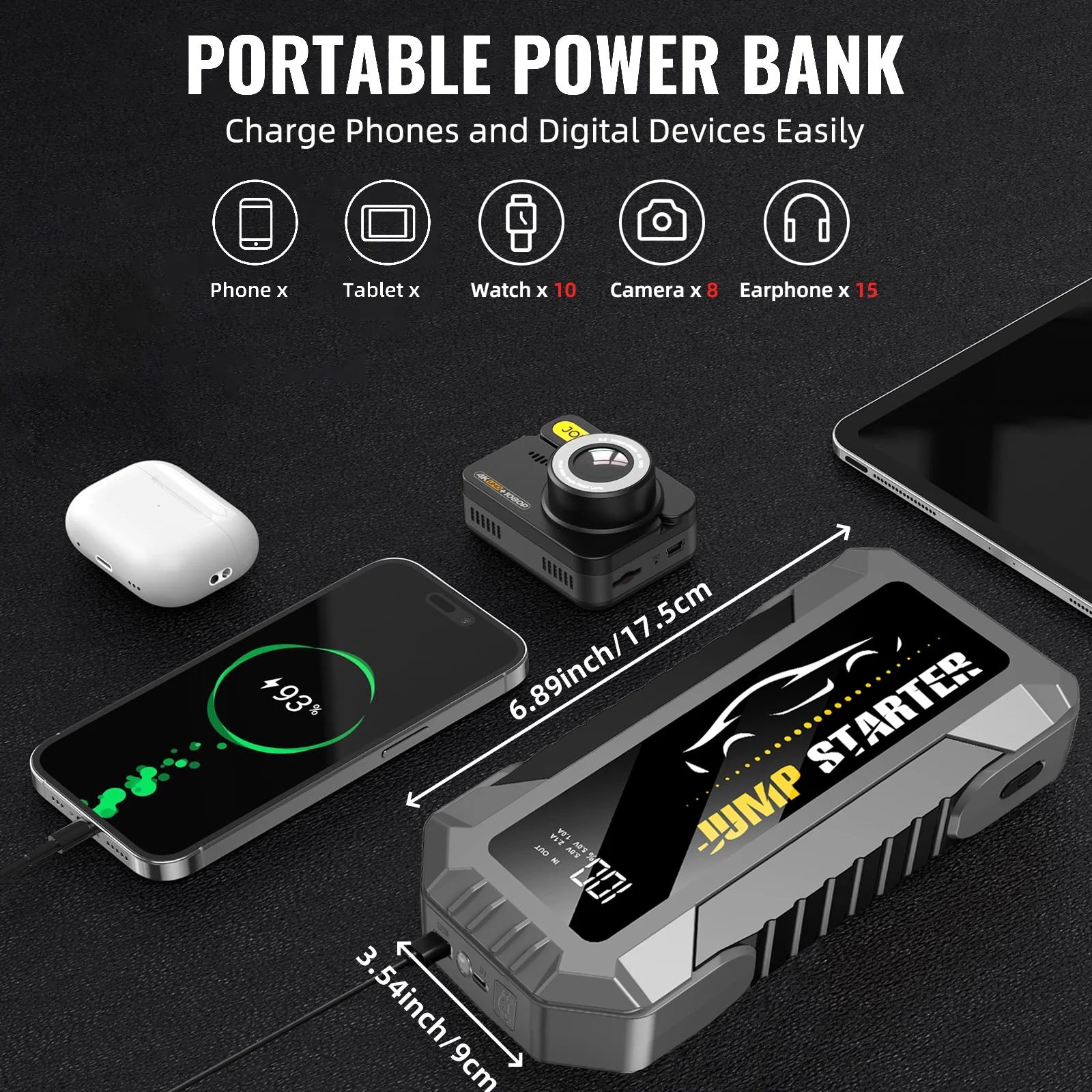 7000A Car Jump Starter 29800mAh Portable Battery Pack Power Bank