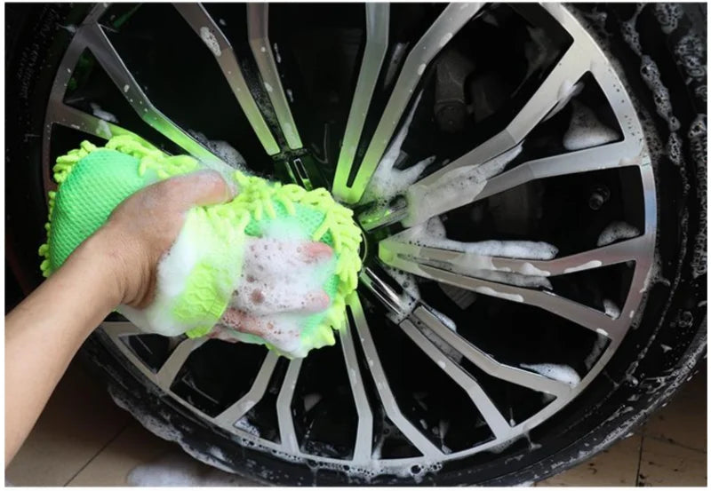 Microfiber Car Wash Sponge Cleaning Detailing Towel Gloves Styling Accessories Green