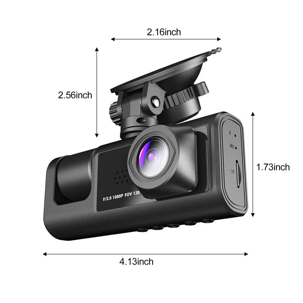 3-Channel 1080P Dash Cam with Front Inside Rear Cameras Night Vision G-Sensor Loop Recording