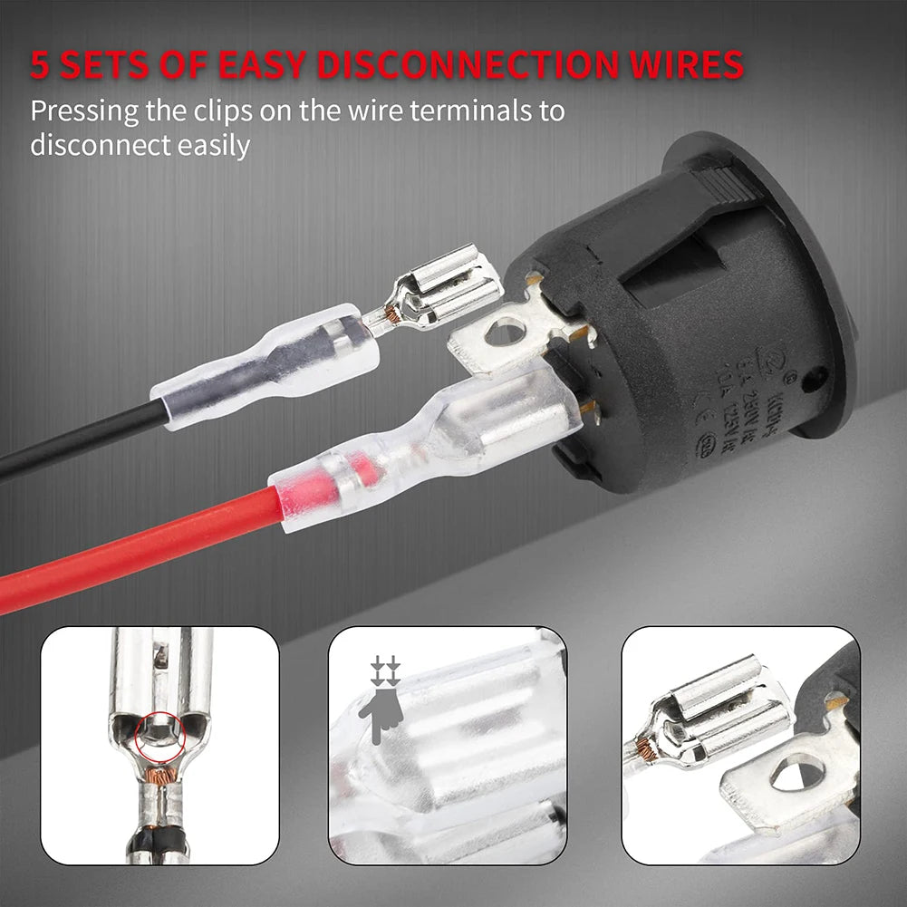 Round Rocker Switch ON/Off 20mm 2-Pin SPST 12V 24V for Car Boat RV 5-Pack