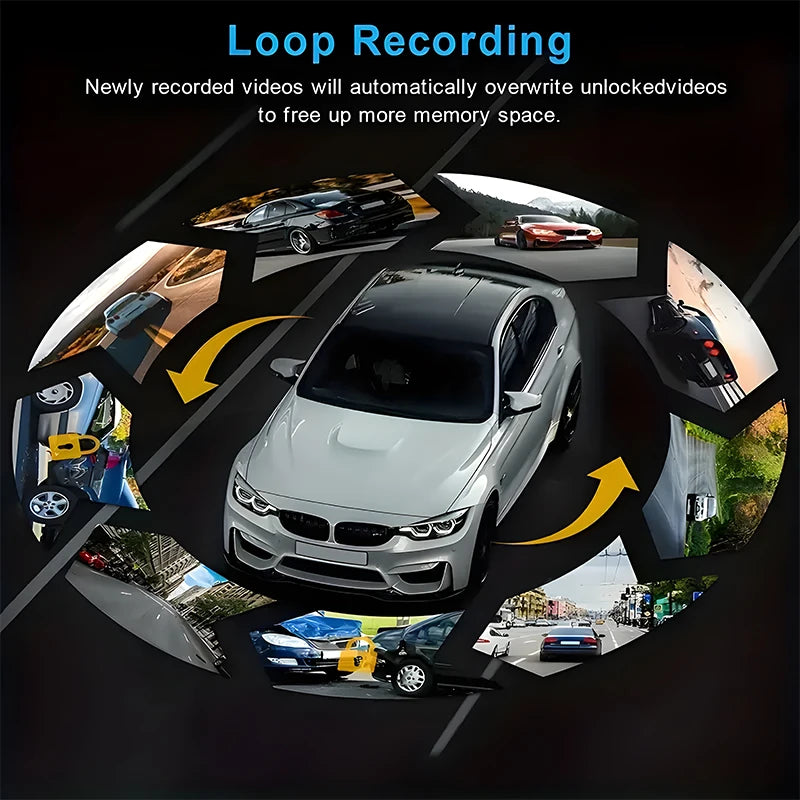 3-Channel 1080P Dash Cam with Front Inside Rear Cameras Night Vision G-Sensor Loop Recording