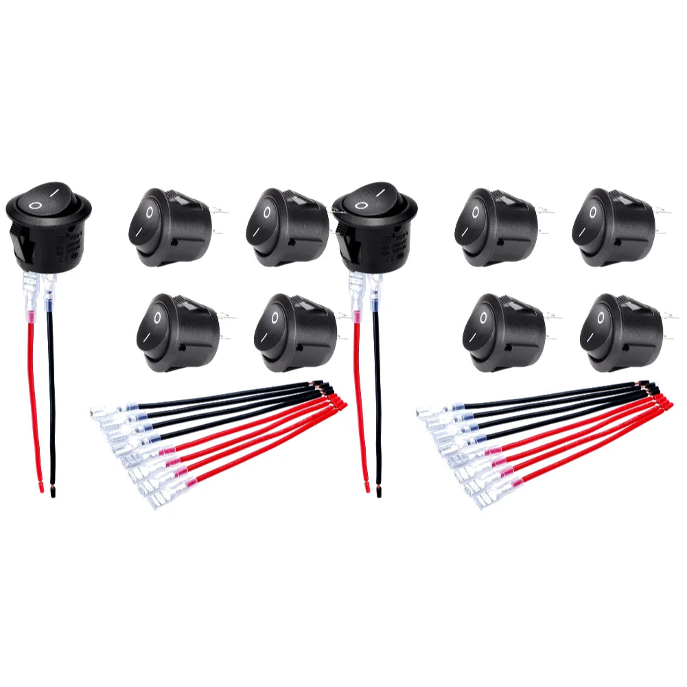 Round Rocker Switch ON/Off 20mm 2-Pin SPST 12V 24V for Car Boat RV 5-Pack