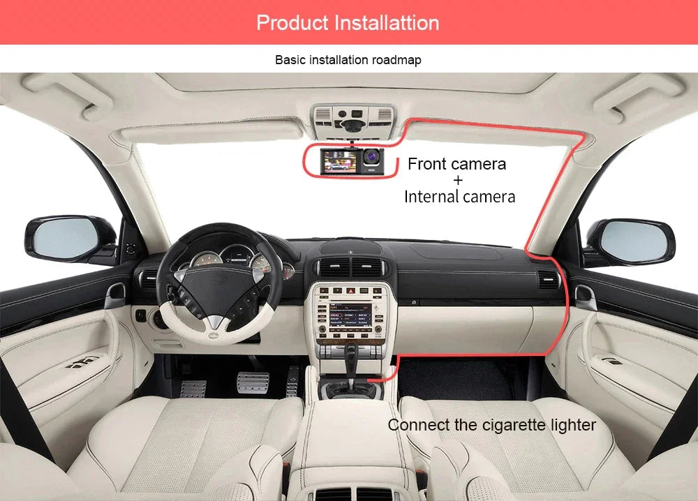 3-Channel 1080P Dash Cam with Front Inside Rear Cameras Night Vision G-Sensor Loop Recording