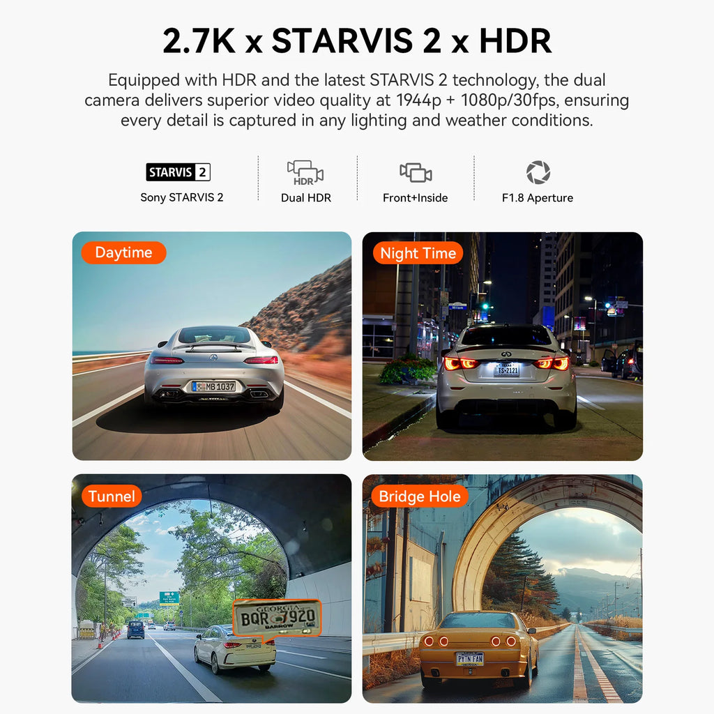 Vantrue N2X 2.7K HDR Dual Dash Cam Front and Inside 5G WiFi GPS Night Vision Voice Control