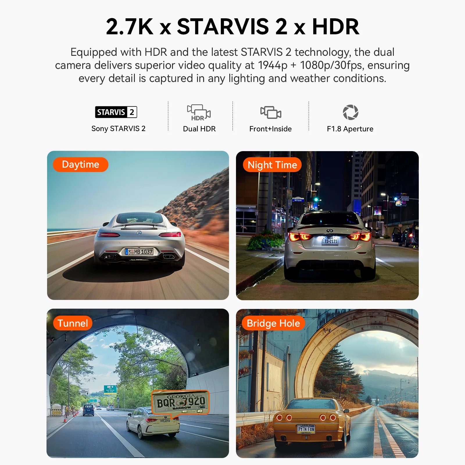 Vantrue N2X 2.7K HDR Dual Dash Cam Front and Inside 5G WiFi GPS Night Vision Voice Control