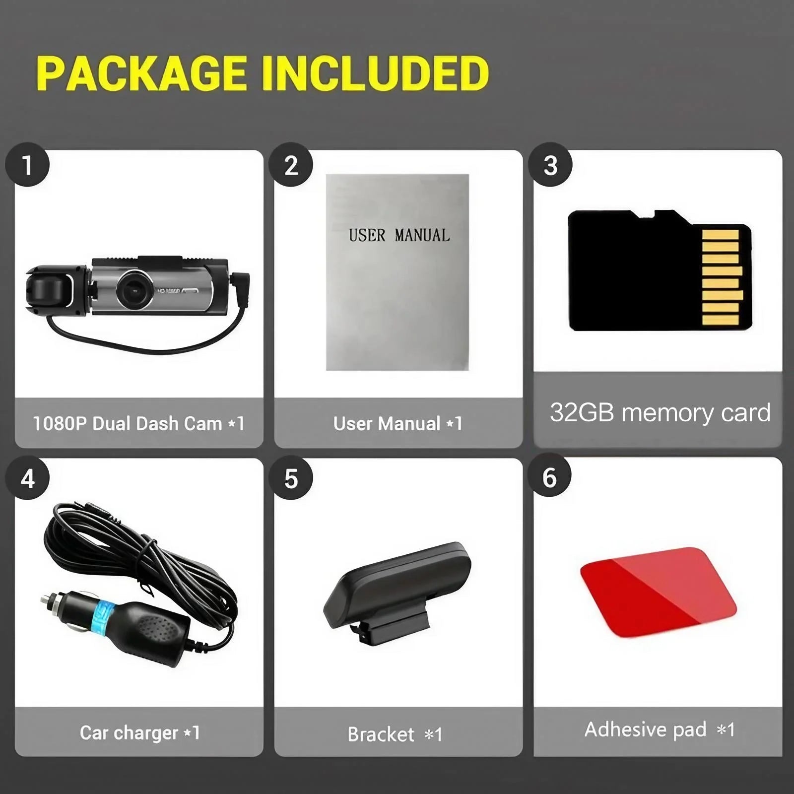 1080P Dual Dash Cam with Front and Rear Cameras Night Vision G-Sensor Loop Recording 3.16-Inch IPS Screen