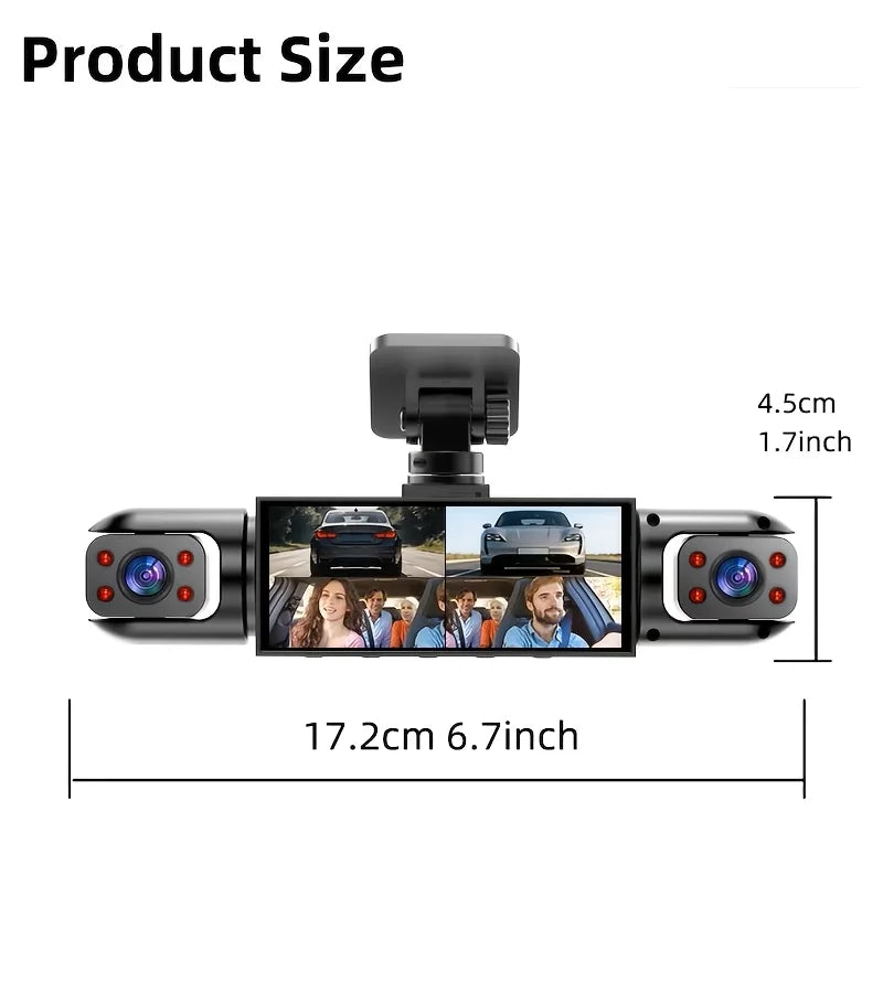 4-Lens 360° Dash Cam 1080P Front 720P Built-in Rear Left Right Cameras Night Vision Loop Recording G-Sensor WDR