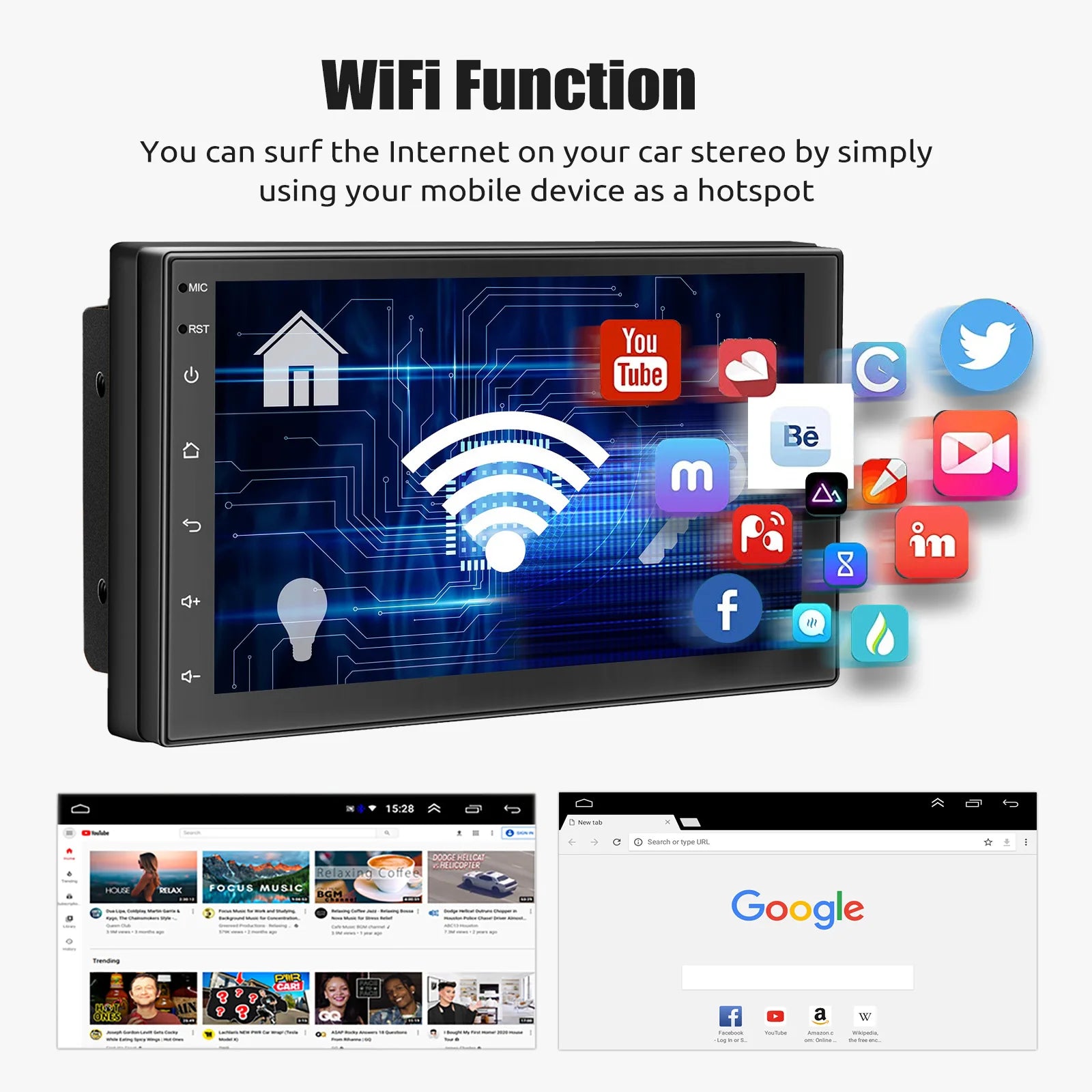 Android 15 Double DIN Car Stereo 4GB RAM 64GB ROM Wireless CarPlay Android Auto GPS FM Radio Touchscreen