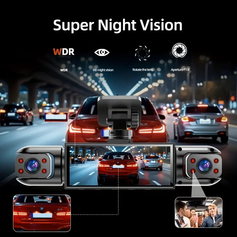 4-Lens 360° Dash Cam 1080P Front 720P Built-in Rear Left Right Cameras Night Vision Loop Recording G-Sensor WDR