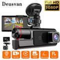 3-Channel 1080P Dash Cam with Front Inside Rear Cameras Night Vision G-Sensor Loop Recording