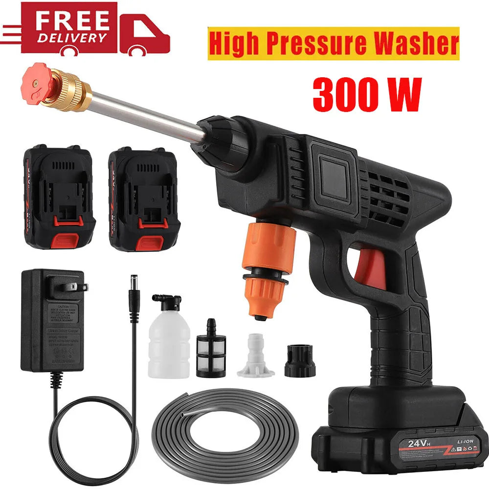 Cordless Pressure Washer 300W 26 Bar Battery Powered Portable Power Cleaner Black