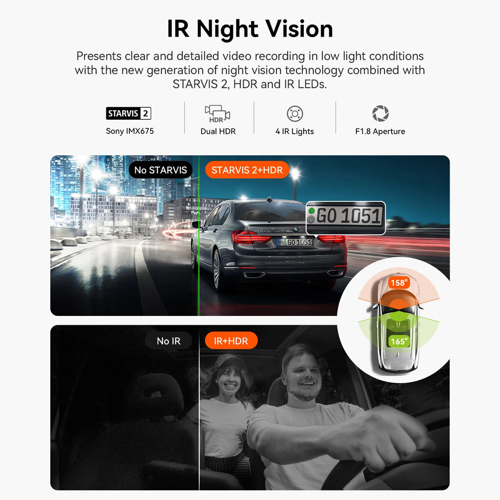 Vantrue N2X 2.7K HDR Dual Dash Cam Front and Inside 5G WiFi GPS Night Vision Voice Control