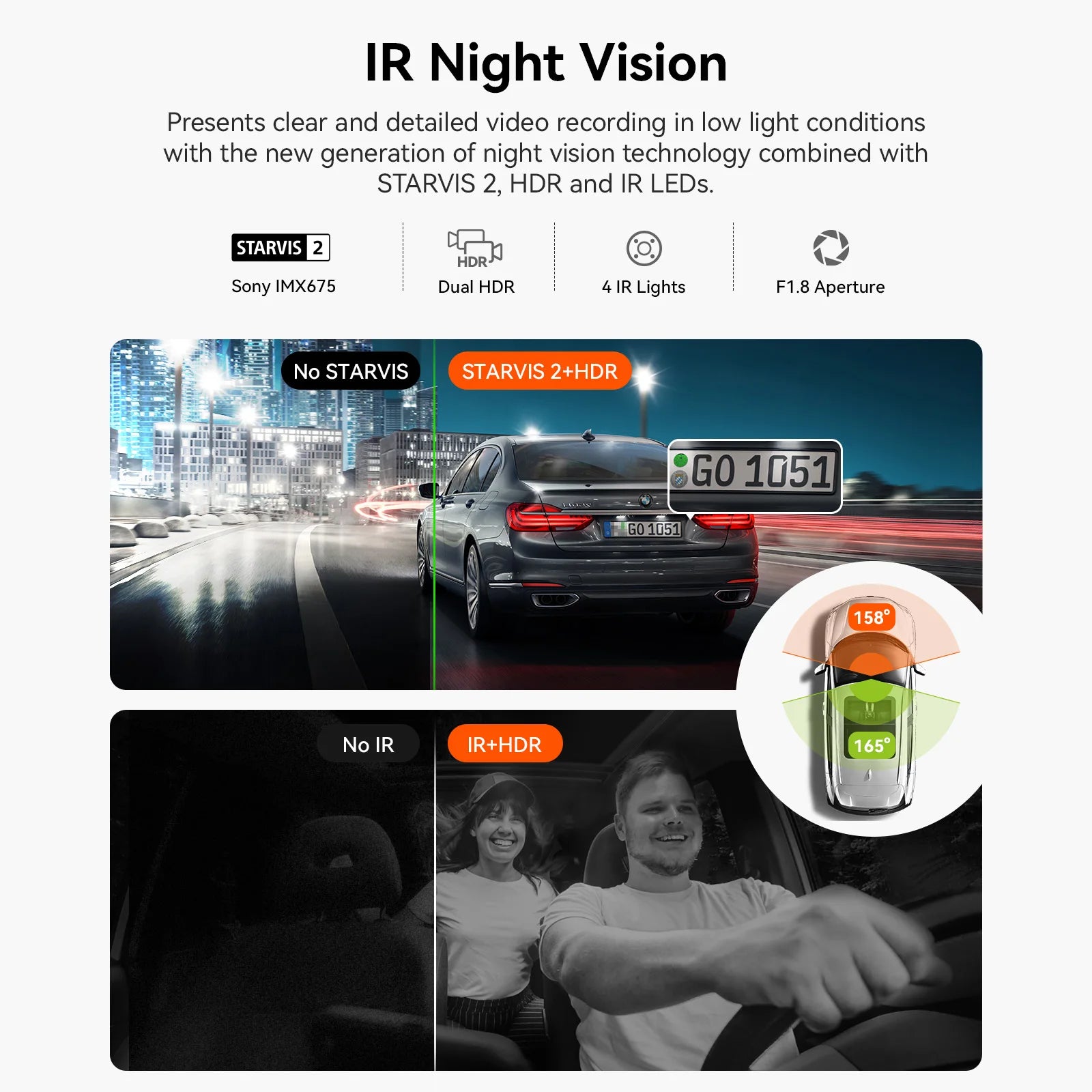 Vantrue N2X 2.7K HDR Dual Dash Cam Front and Inside 5G WiFi GPS Night Vision Voice Control