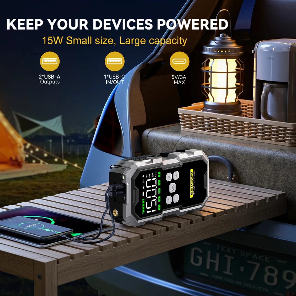 7000A Car Jump Starter with Air Compressor 12V Portable Battery Booster Power Bank