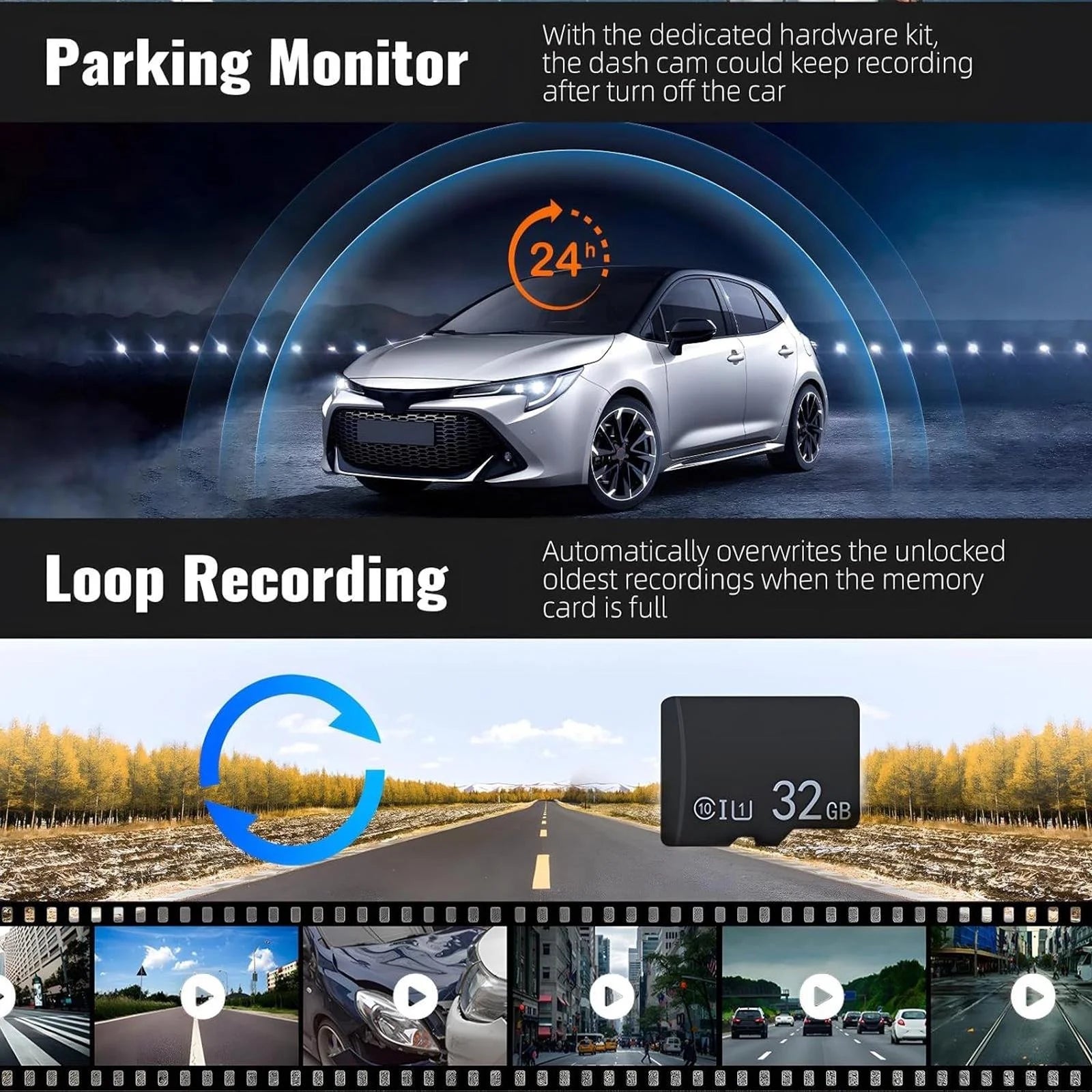 1080P Dual Dash Cam with Front and Rear Cameras Night Vision G-Sensor Loop Recording 3.16-Inch IPS Screen