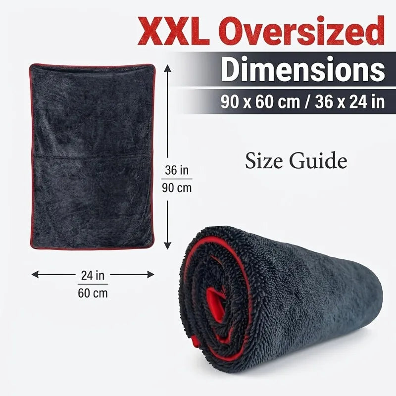 Extra Large Microfiber Car Drying Towel 24x36 Inch Gray Plush Cloth